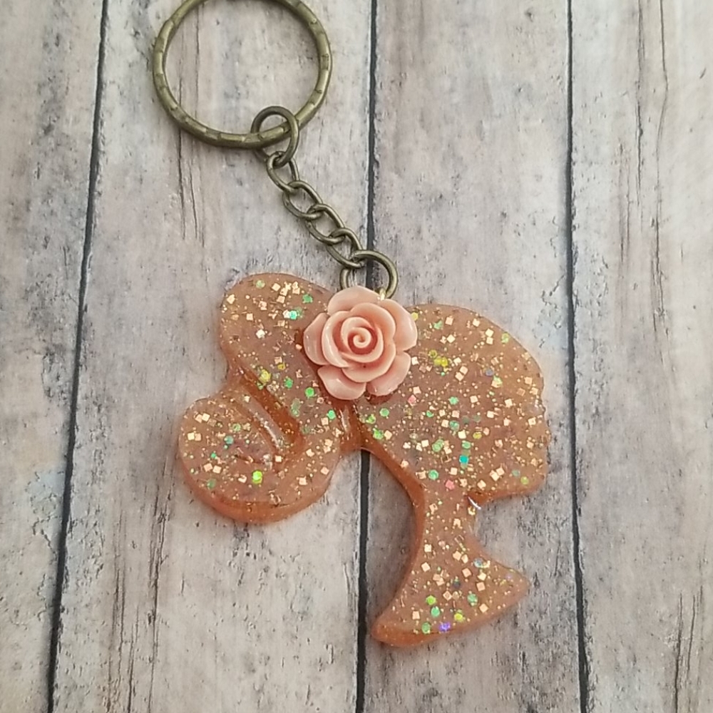 Orange Glitter Barbie Head Keychain